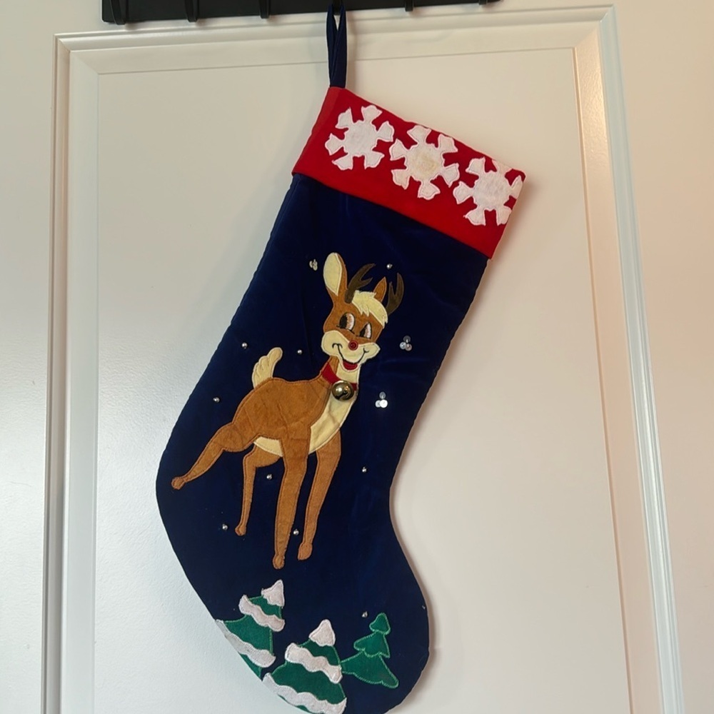 Rare Vintage 1999 Musical Rudolph Velvet Sequins Christmas Stocking NON WORKING